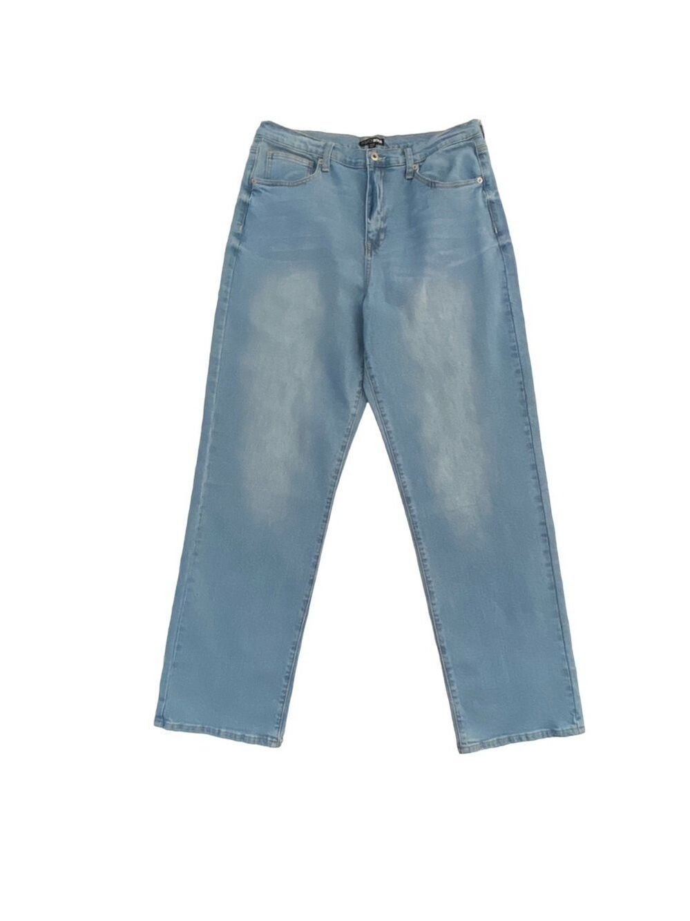 Fashion Nova blue jeans high rise straight leg light wash stretch size 15 or 32